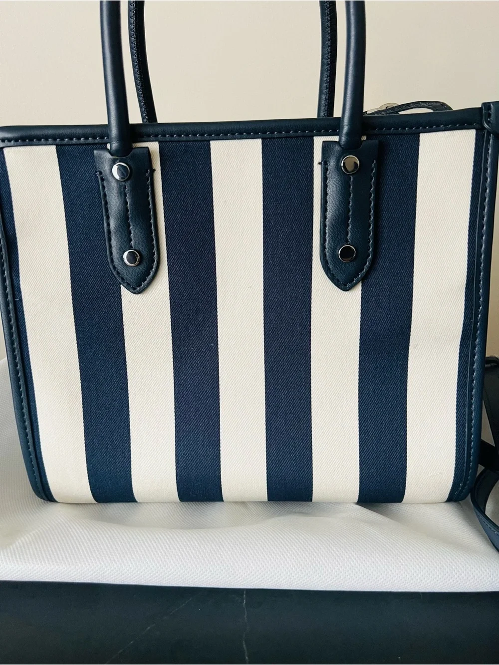 kate spade Navy & White Striped Canvas Tote with Leather Trim